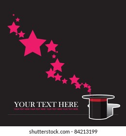 Stars taking off from magic hat. Vector illustration. Place for your text.