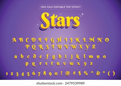 Stars Text Script Font Style 3D Effect. Complete Set Of Alphabet, Number and Symbol. Mobile Game and Fun Zone On Ecommerce Platform.