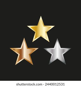 Stars three golden silver copper tripple vector design metallic 