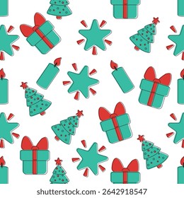 Stars trees gifts pattern. Vector illustration