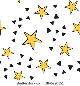 Stars and triangles doodles seamless pattern. Background texture.