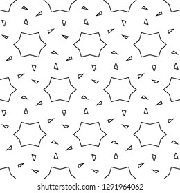 Stars, triangles, quadrangles ornament. Ethnic backdrop. Star, polygonal shapes background. Folk wallpaper. Mosaics motif. Digital paper, abstract. Seamless pattern. Vector