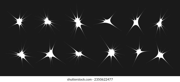 Stars and twinkles set. Retro blink collection. Abstract simple starburst shine effect pack. Design element template for poster, banner, logo, card, icon, label, collage, sticker. Vector bundle