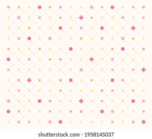 Stars twinkling on the grid repeat various colors and shapes. Simple pattern design template.