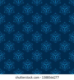 Stars universe glowing, lines, points, triangles on a dark blue infinite background. High-tech texture pattern modern design. Vector illustration of EPS 10.