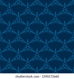 Stars universe glowing, lines, points, triangles on a dark blue infinite background. High-tech texture pattern modern design. Vector illustration of EPS 10.