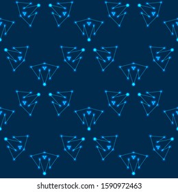 Stars universe glowing, lines, points, triangles on a dark blue infinite background. High-tech texture pattern modern design. Vector illustration of EPS 10.