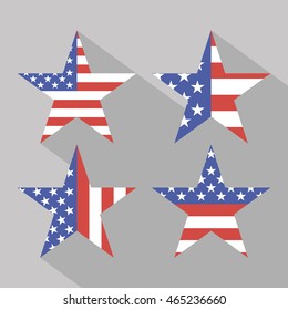 Stars with USA flag with shadow; American flag icon vector