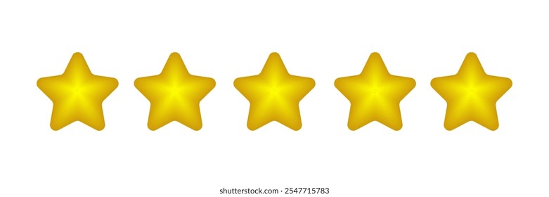 Stars vector 3D. Yellow stars realistic 3d. 3D cartoon icon of five stars for mobile apps and web design.