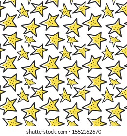 Stars, vector concept in doodle style. Hand drawn illustration for printing on T-shirts, postcards. Seamless pattern for textile, paper wrap. Texture background.