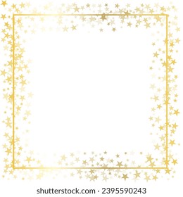 Stars vector frame. Gold starry square banner background.
