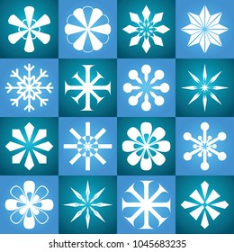 Stars vector icon background set blue color. Winter white christmas snow flake crystal element. Weather illustration ice collection. Xmas frost flat isolated silhouette symbol