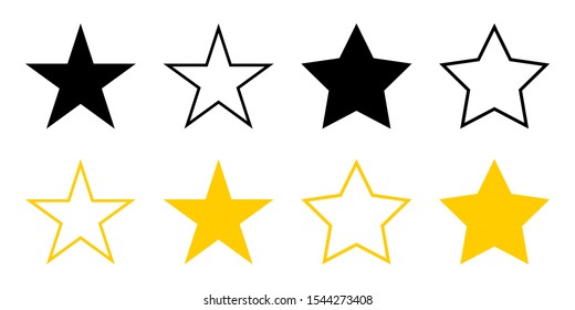 Stars vector icons collection. Stars black and gold color, isolated on white background. Stars vector icons in a row in modern simple flat and lines design. Vector illustration