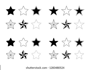 Stars Vector Icons Set Flat Single Color Solid and Outlines