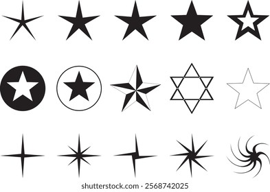 Stars Vector illustration. Featuring a variety of star shapes and symbols. This design showcases a collection of diverse star icons