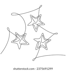Vector de estrellas. Dibujo continuo de línea. Icono lineal abstracto. Ilustración mínima a mano, diseño gráfico, impresión, banner, tarjeta, afiche, signo, símbolo, logotipo, adorno navideño, decoración navideña.