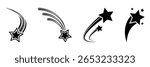 Stars vector logo. Shooting stars icon vector set. Black falling stars icon. Meteorite and comet symbols. Abstract silhouette of shooting star. Flying comet with tail, falling meteor, abstract galaxy.