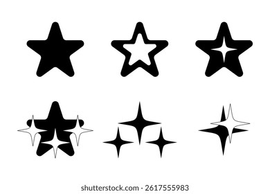 Stars vector pack illustration, Set stars icon y2k design, Star set black simple vector