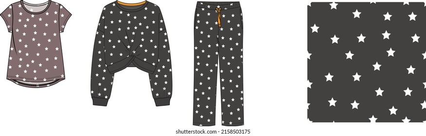 stars vector pattern sleepwear, women's sleepwear dress