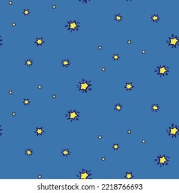 Stars Vector Patterns. Irregular Simple Starry Sky Print for Fabric, Textile, Wrapping Paper. Infantile Style Galaxy Design.