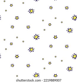 Stars Vector Patterns. Irregular Simple Starry Sky Print for Fabric, Textile, Wrapping Paper. Infantile Style Galaxy Design.