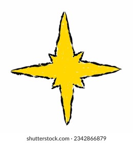 Crayones de cera como estrellas dibujadas a mano por niños aisladas en papel blanco. Pastel de tiza o lápiz como árboles dibujados por las manos de los niños sobre el papel. Estilo de pintura de brochas, estilo de colorido con lápices de colores.