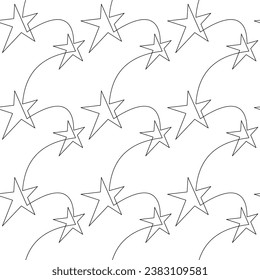 Stars vector seamless pattern. Line continuous background. Abstract backdrop illustration. Wallpaper, graphic design, fabric, textile, black and white print, wrapping paper, banner.