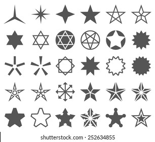 Stars vector shapes set.  Collection of stars silhouettes various forms  can be used for logos template or emblem. Religious symbols or awards design elements.