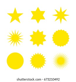 Stars Vector Shapes Set Pack. Yellow Five Six Ten Twenty Thirty or Hundred Corners.