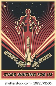 Stars waiting for us. Vector Space Propaganda Poster Style