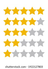 Stars yellow and gray isolated on white background. Rating for sites, hotels, travel packages, online stores, reviews. Vector graphics.