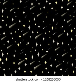 stars yellow on black cosmic seamless pattern vector for kids