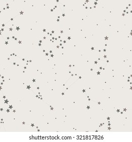 Stars, zodiac signs with names in night sky, vector seamless pattern