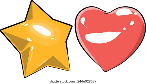 El globo en forma de estrella y el globo en forma de corazón que dibujé