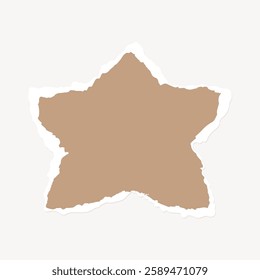 A star-shaped brown paper cutout with rough edges on a white background. The star cutout has a textured appearance, adding a rustic feel to the design. Star element vector.