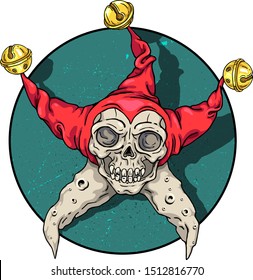 Star-shaped Clown Skull on grunge background vector illustration. For web, clothes and graphic design, prints, posters, cover, package, stickers, cards and party invitations. Halloween design