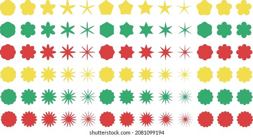 Star-shaped and flower icon variation set (colorful pop)