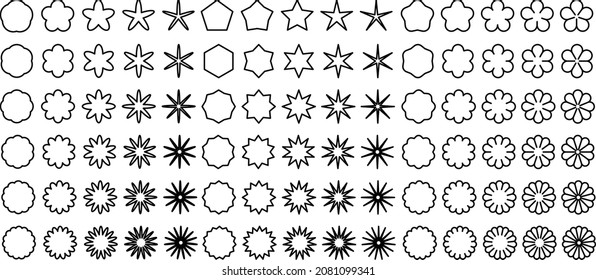 Star-shaped and flower icon variation set (black line painted white)