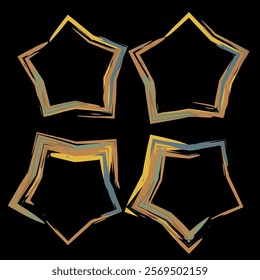 Star-shaped frames with five-pointed designs and thick brushstroke texture. Hand-painted look creating an artistic and expressive effect. Gradient colors blending yellow, blue, and brown tones.