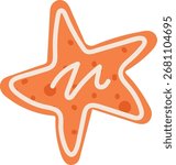 A star-shaped gingerbread cookie with icing details in a cartoon style. The cookie features decorative patterns and a playful outline. Cartoon vector illustration.