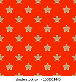 Star-shaped gingerbread seamless pattern on the red background