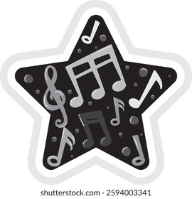 Star-shaped illustration with musical notes and symbols