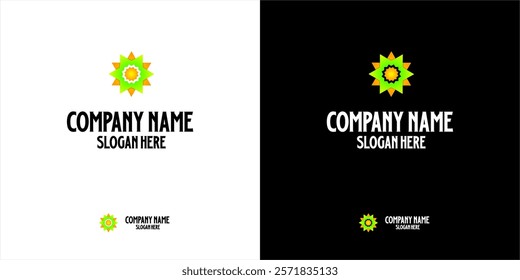 The star-shaped logo is stacked with two main layers, the outer layer is orange and the inner layer is green. The white star with orange gradation gives the impression of light or energy center.