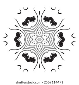 Star-Shaped Mandala with Layered Patterns and Flowing Abstract Accents - Symmetrical Radial Vector Design