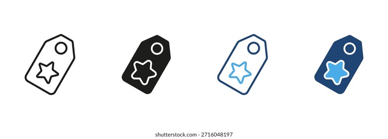 Línea De Etiqueta De Precio En Forma De Estrella Y Conjunto De Iconos Sólidos. Promoción Al Por Menor, Descuento Y Oferta Especial Esquema Y Silueta Símbolo Colección. Marketing De Compras Y Ventas. Ilustración vectorial aislada.