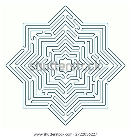 Star-shaped vector maze puzzle with single entrance and exit