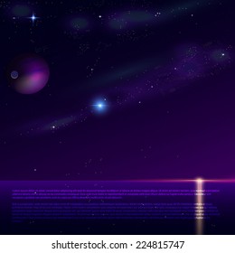 Starshine night on sea. Vector illustration.