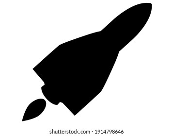 Starship. Black silhouette of a rocket taking off - stock illustration with spaceship for logo or pictogram. Rocket take off - icon or sign for identity.