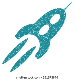 Starship grainy textured icon for overlay watermark stamps. Flat symbol with dust texture. Dotted vector soft blue ink rubber seal stamp with grunge design on a white background.