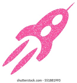 Starship grainy textured icon for overlay watermark stamps. Flat symbol with unclean texture. Dotted vector pink ink rubber seal stamp with grunge design on a white background.